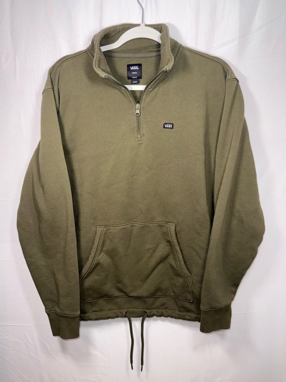 Vans Women Olive Green Collared Half-Zip Pullover Sweatshirt Size Medium